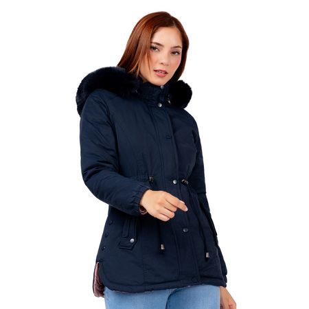 Casaca Larga Reversible Mujer by Indra Color Azul con Rosa   Talla XL