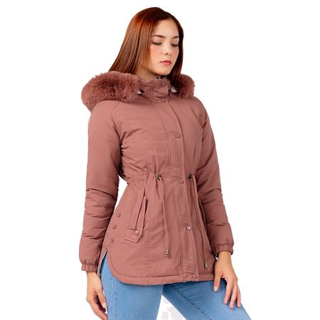 Casaca Abrigo Reversible Mujer by Indra Color Rosa con Beige   Talla XL