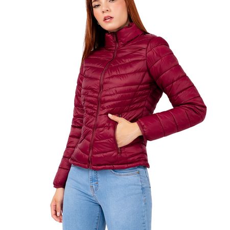 Casaca Puffer Impermeable de Mujer Color Guinda Talla S