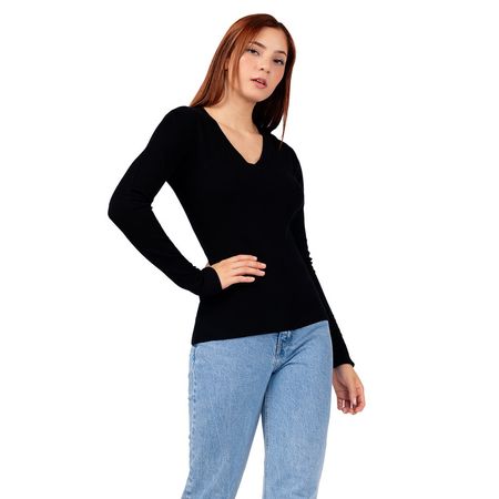 Sweater Básico Mujer Color Negro Sweater B?sico Mujer Color Negro Talla M