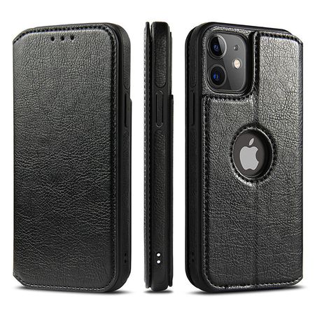 Funda de Cuero Para Iphone 13 Pro Max con tapa magnética y Tarjetero Tipo Billetera - Negro