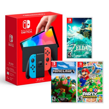 Consola Switch Oled Neon+Zelda Tears Of The Kingdom+Minecraft+Mario Superstar