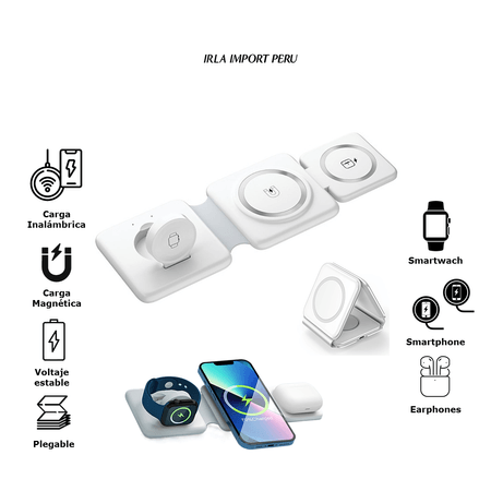 Cargador Inalámbrico 3 en 1 Plegable de 3ra. gen. Magsafe Blanco