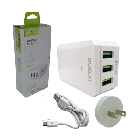 Adaptador Enchufe De Viaje Multipuerto USB x3 Entradas Krono