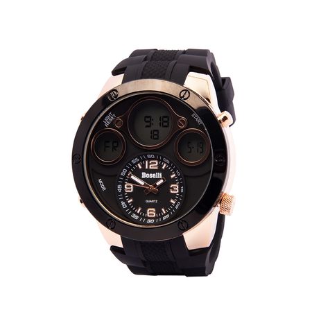 Reloj Boselli B110 Acuático Doble Hora Color Negro con Dorado