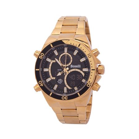 Reloj Boselli B524 Acuático Doble hora Color Oro con Negro