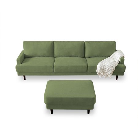 Sofa 3 cuerpos + banqueta multifuncional Matty Verde Oliva