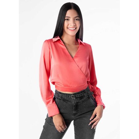 Blusa Alionna Saten Mujer Goccos Coral S