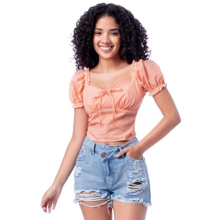 Blusa Diteli Cuadros Mujer Squeeze Naranja M