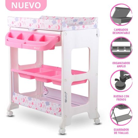 Bañera con Cambiador Ebaby 2 Niveles Natiel Rosado