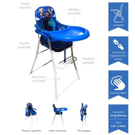 Silla de Comer Para bebes Multifuncional Economico Plegable Nacional Azul