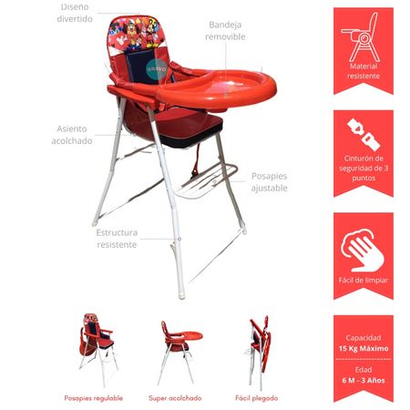 Silla de Comer para bebes Multifuncional Economico Plegable Nacional Rojo