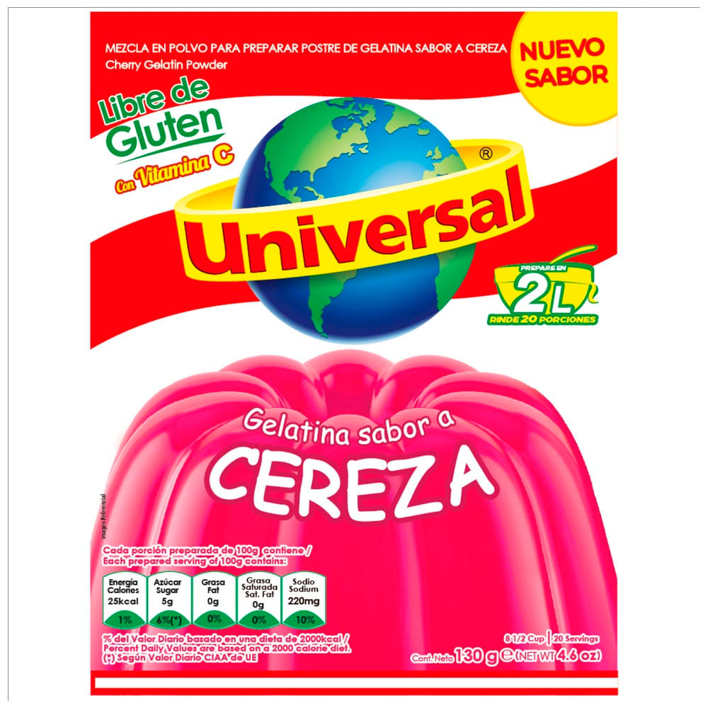 Gelatina UNIVERSAL Sabor a Cereza Bolsa 130g plazaVea Supermercado