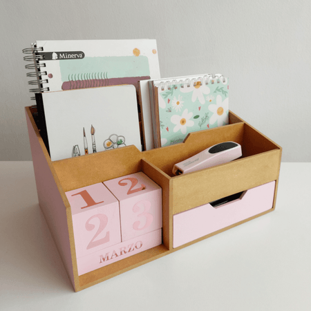 Organizador de Cuadernos con Calendario Infinito Rosa pastel Wooderful MDF
