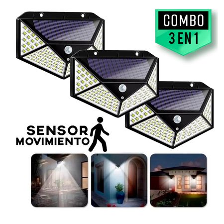 Kit 3 Lámparas Solar con Sensor de Oscuridad y Movimiento Luz 100 Leds