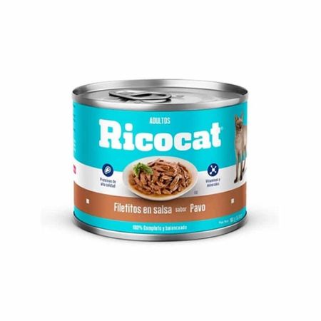 Comida para Gatos Ricocat Filetitos en Salsa Lata Adultos Sabor Pavo 160 gr