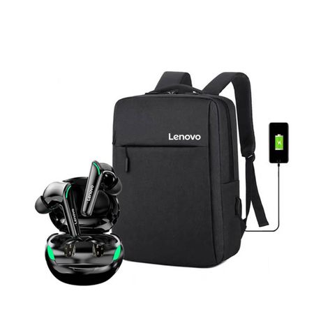 Audífonos Bluetooth Lenovo XT92 Negro + Mochila Laptop USB Negra