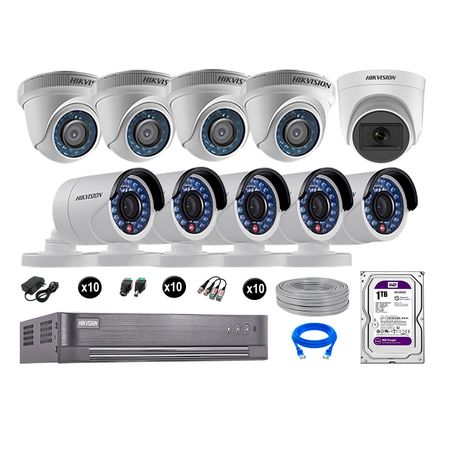 Cámaras de Seguridad Hikvision Kit 10 Vigilancia Hd 720P 1Tb 1 Cámara con Audio Completo