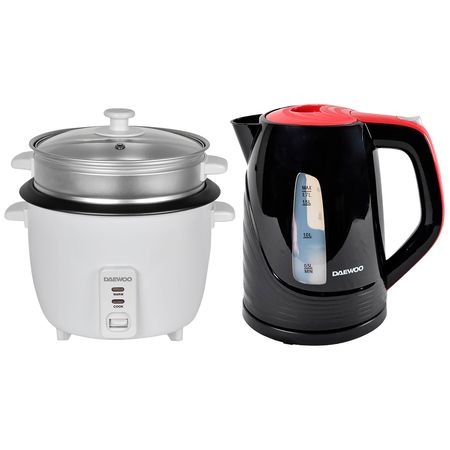 Hervidor Inoxidable Negro Daewoo DEK-1308 1.7L + Olla Arrocera Antiadherente Daewoo DRC-422 1.5L