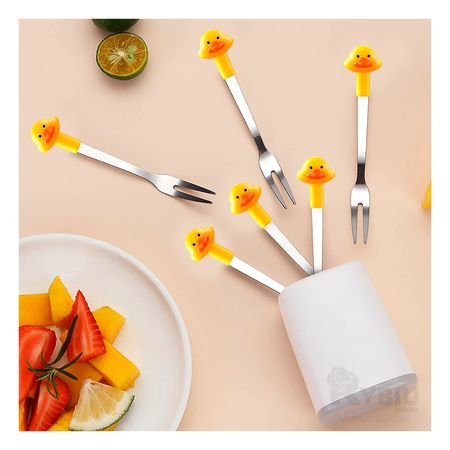 Set de Mini Tenedores Amarillo de Diseño de Animalitos