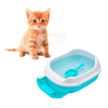 Caja de Arena para Gatos Celeste con Bandeja