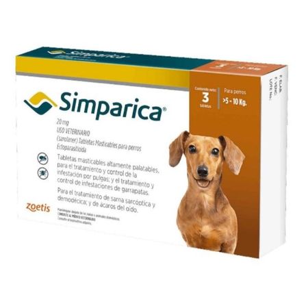 Antipulgas para Perros Simparica 20 mg X 3 Tabletas 5 a 10 KG