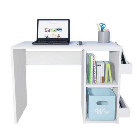 Escritorio Harvey Wonder Wood Muebleria con 2 compartimientos y 2 portalibros Blanco