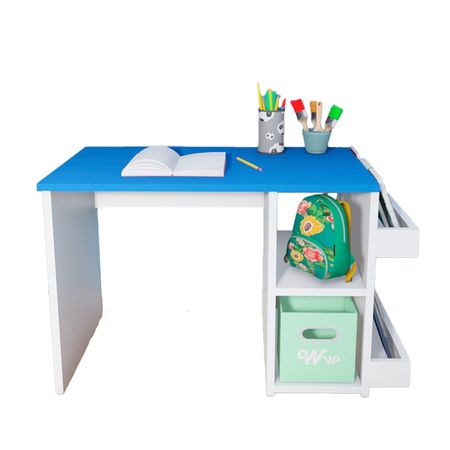 Escritorio Montessori Wonder Wood Muebleria con 2 compartimientos y 2 portacuentos Blanco/Azul
