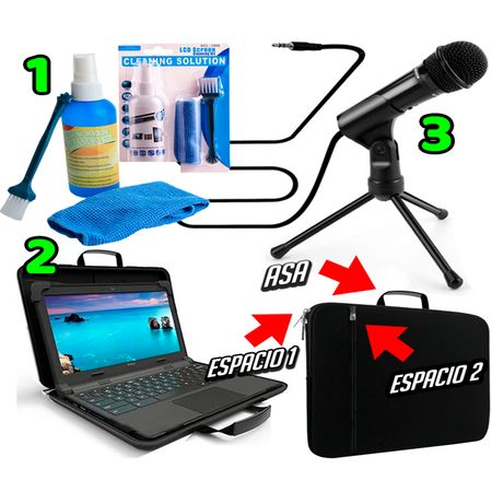 Combo Funda para Laptop 15,6 Maletin + Microfono + Kit Limpieza 3 en 1