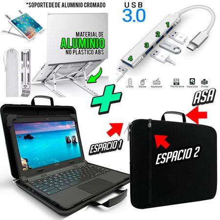 Funda Maletin + Soporte para Laptop + Hub 4 puerto tipo c a usb 3.0