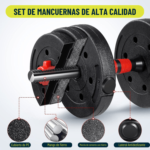 Mancuernas Pesas XTREME SPORT Set de 20kg Discos Cromados + Barra  Adaptadora - Promart