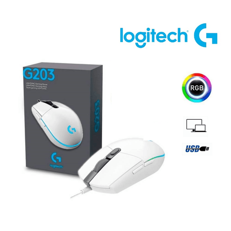 MOUSE GAMING LOGITECH G203 WHITE RGB 8000DPI MOUSE GAMER LOGITECH G203 WHTE RGB 8000DPI