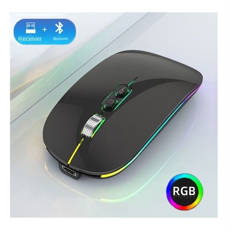 Mouse Recargable Bluetooth Dual Carga Tipo C RGB Led Gamer - NEGRO