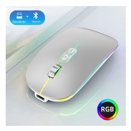 Mouse Recargable Bluetooth Dual Carga Tipo C RGB Led Gamer - PLATA