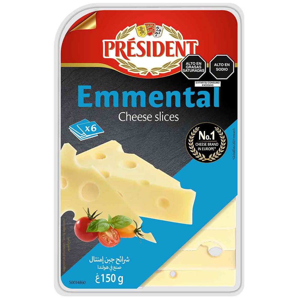 Queso Emmental Tajadas PRESIDENT Paquete 150g