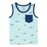 Polo Carter's Sin Mangas con Diseño de Tiburones y Pizza 100% Algodón para Niño