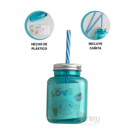 Frasco para Bebidas con Cañita Azul
