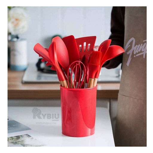 Set Utensilios Para Cocina En Silicona 12 Piezas Rojo GENERICO