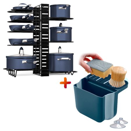 Organizador de Ollas 8 Niveles Ajustable Y Escurridor Plegable Porta Esponjas VD