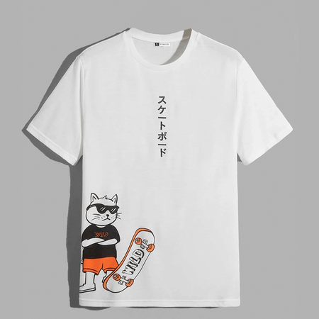 Polo Hombre Camiseta Yansus con Dibujo con Estampado de Letra Japonesa Blanco L