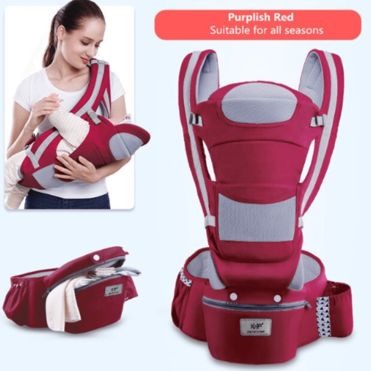 Canguro Ergonómico Rojo para Bebe de 15 Posiciones con Guardador en el Asiento