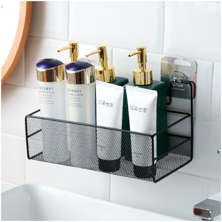 Cesta Organizador Colgante Multifuncional con Adhesivo Pared 33V Negro Baño