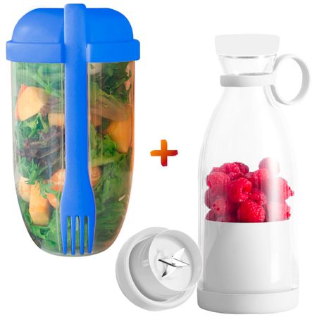 Vaso Mezclador Porta Ensaladas Frutas AZ Y Licuadora Portátil Botella BL