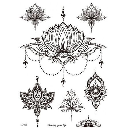 Tatuaje Temporal Falso Mandala Flores de Loto 21 x 15cm
