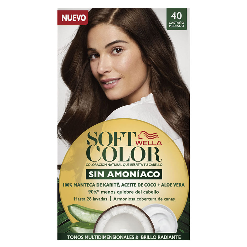 Tinte para Cabello SOFT COLOR Sin Amoníaco 40 Castaño Medio Caja 1un ...