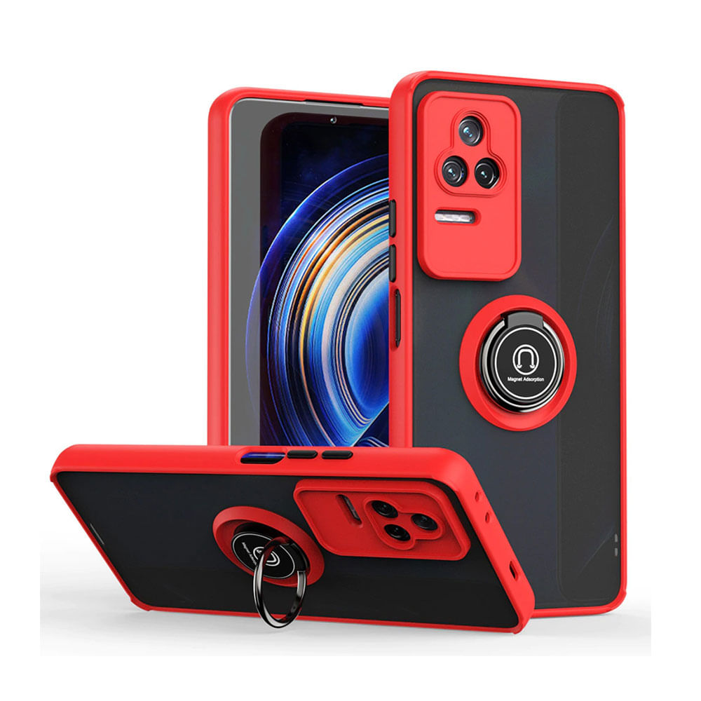 Funda Case para Xiaomi Redmi 9 Ahumado con Anillo Rojo Antigolpe