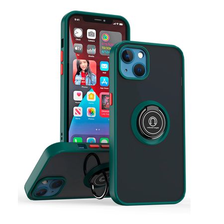 Funda Case para Vivo Y53s Ahumado con Anillo Verde Bosque Antigolpe y Resistente a Caidas