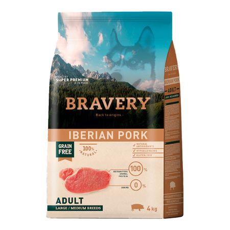 Bravery Alimento Seco Perro Adulto Rza grd Mdn Cerdo 4 kg