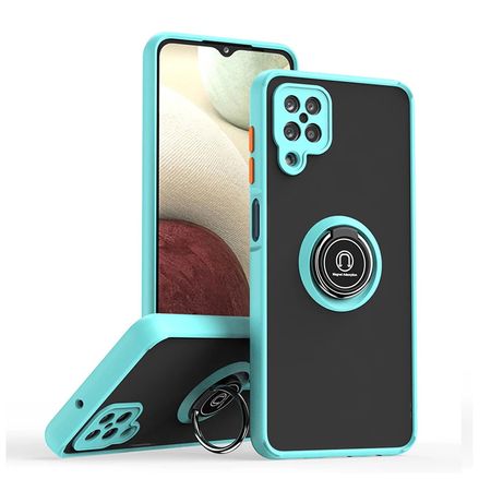 Funda Case para Samsung A12 Ahumado con Anillo Celeste Antigolpe y Resistente a Caidas