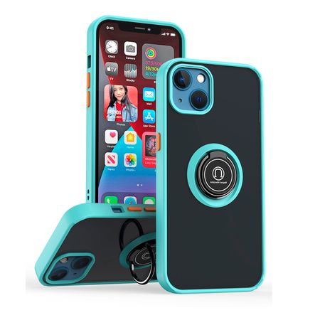 Funda Case para Huawei Y7 2018 Ahumado con Anillo Celeste Antigolpe y Resistente a Caidas